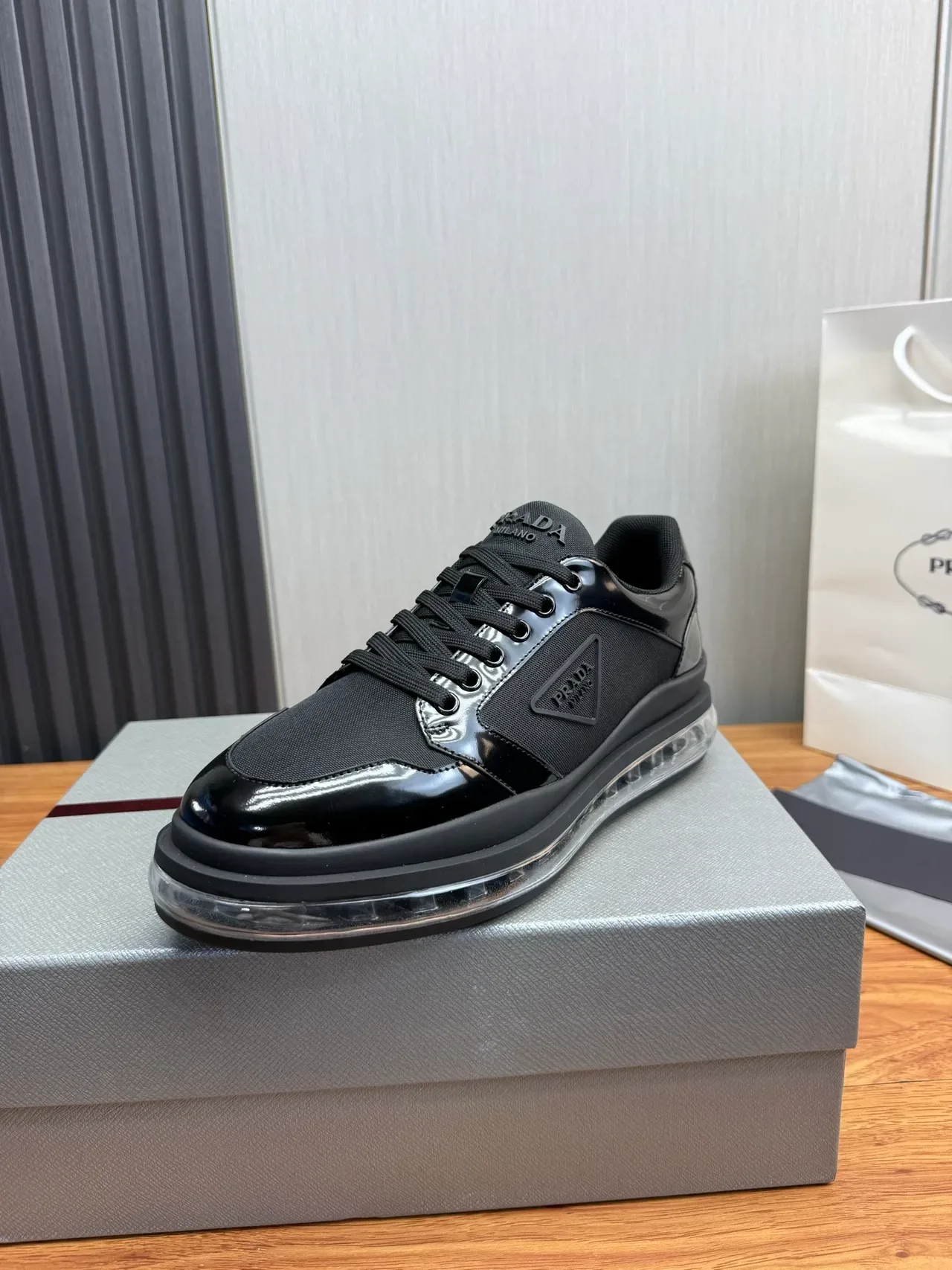 Prada Cloudbust Black Patent and Textile Lifestyle Sneakers 3