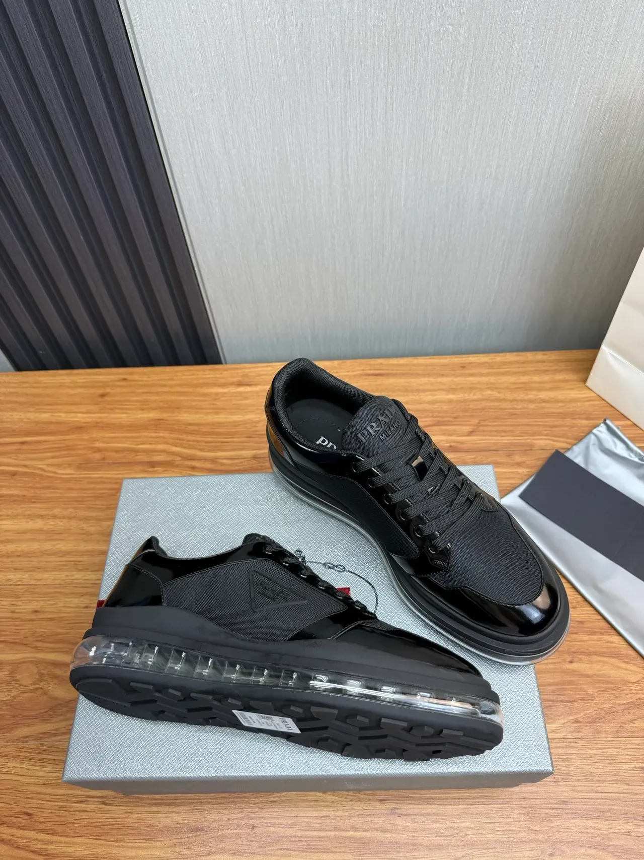Prada Cloudbust Black Patent and Textile Lifestyle Sneakers 4