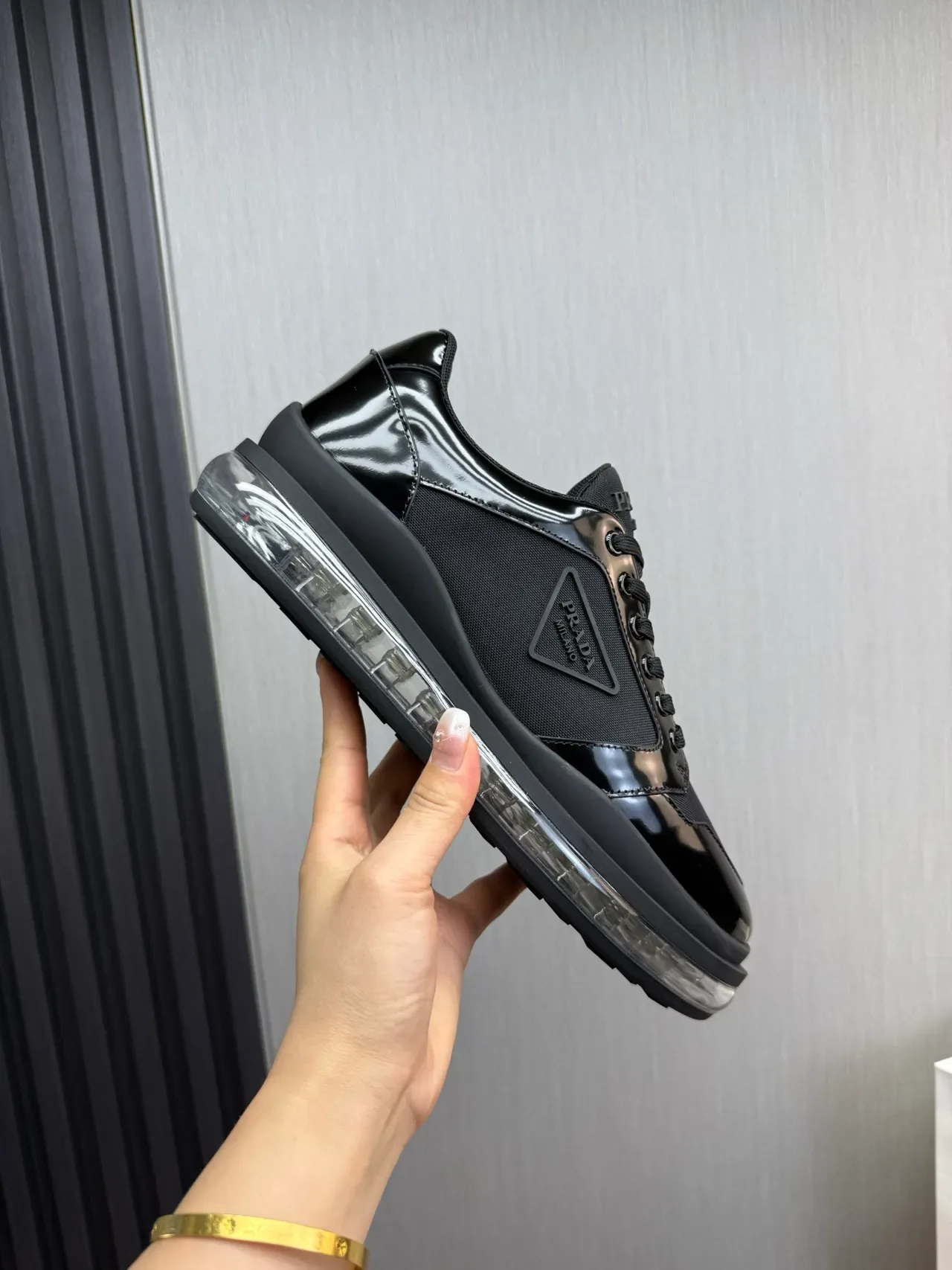 Prada Cloudbust Black Patent and Textile Lifestyle Sneakers 6