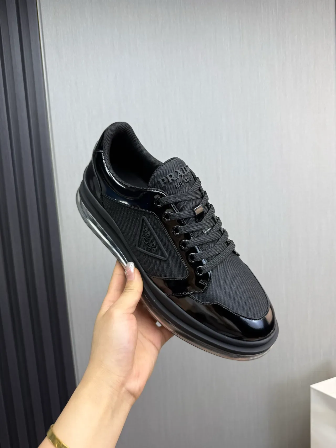 Prada Cloudbust Black Patent and Textile Lifestyle Sneakers 7