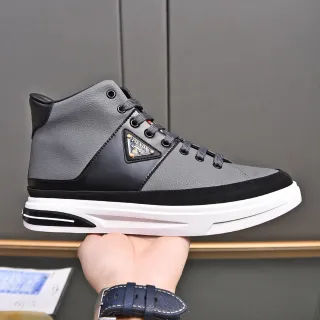 Prada Cloudbust Gray Black High-Top Two-Tone Leather Lifestyle Sneakers