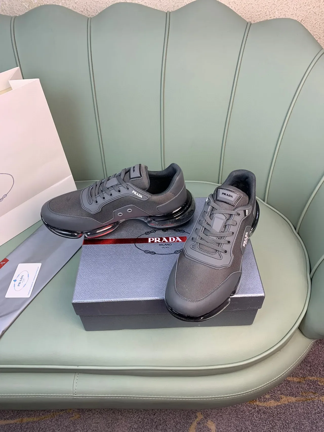 Prada Cloudbust Gray Mesh and Synthetic Lifestyle Sneakers 8