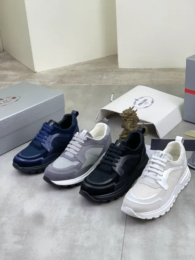 Prada Cloudbust Navy Mesh and Suede Chunky Sneakers 2
