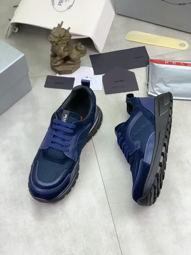 Prada Cloudbust Navy Mesh and Suede Chunky Sneakers 6