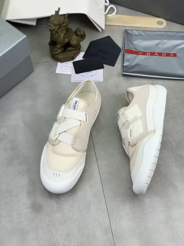 Prada Cloudbust Off-White Mesh and Suede Slip-On Lifestyle Sneakers 4