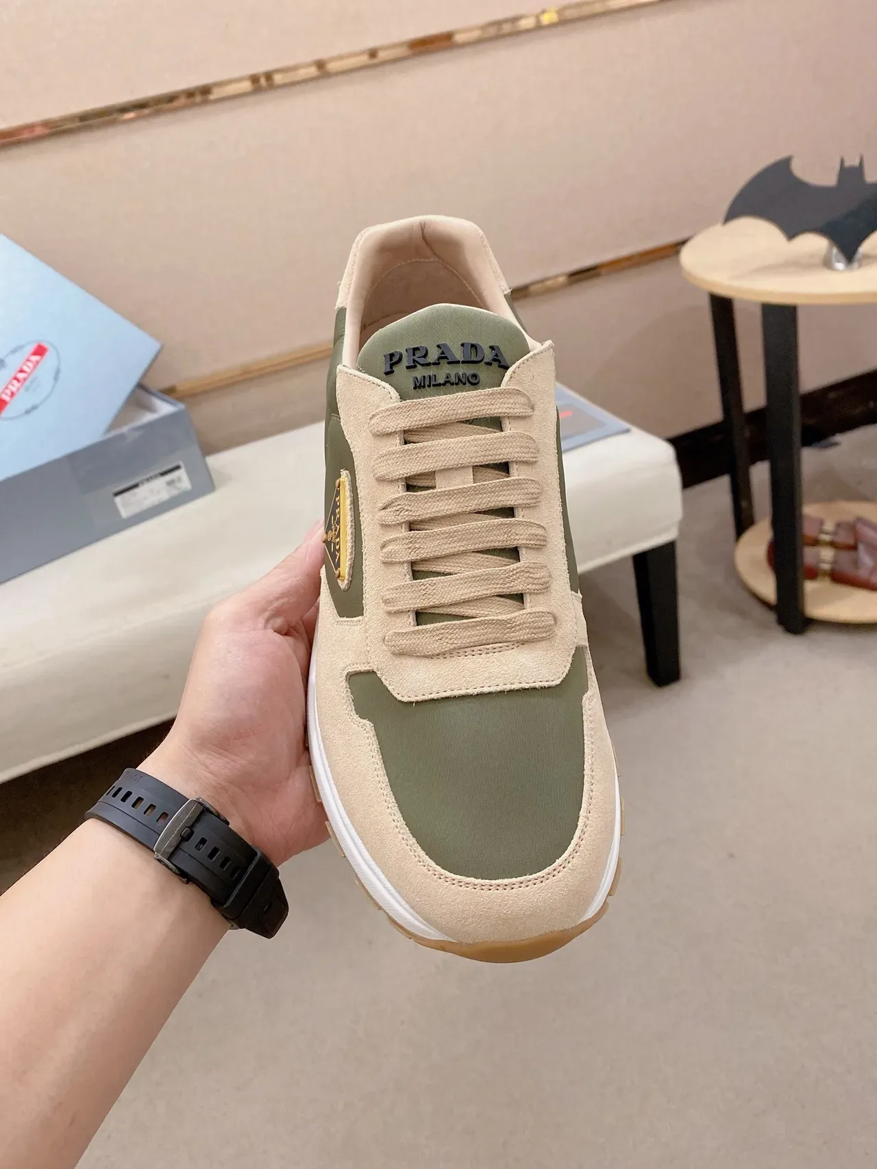 Prada Cloudbust Olive Green and Beige Lifestyle Sneakers 5