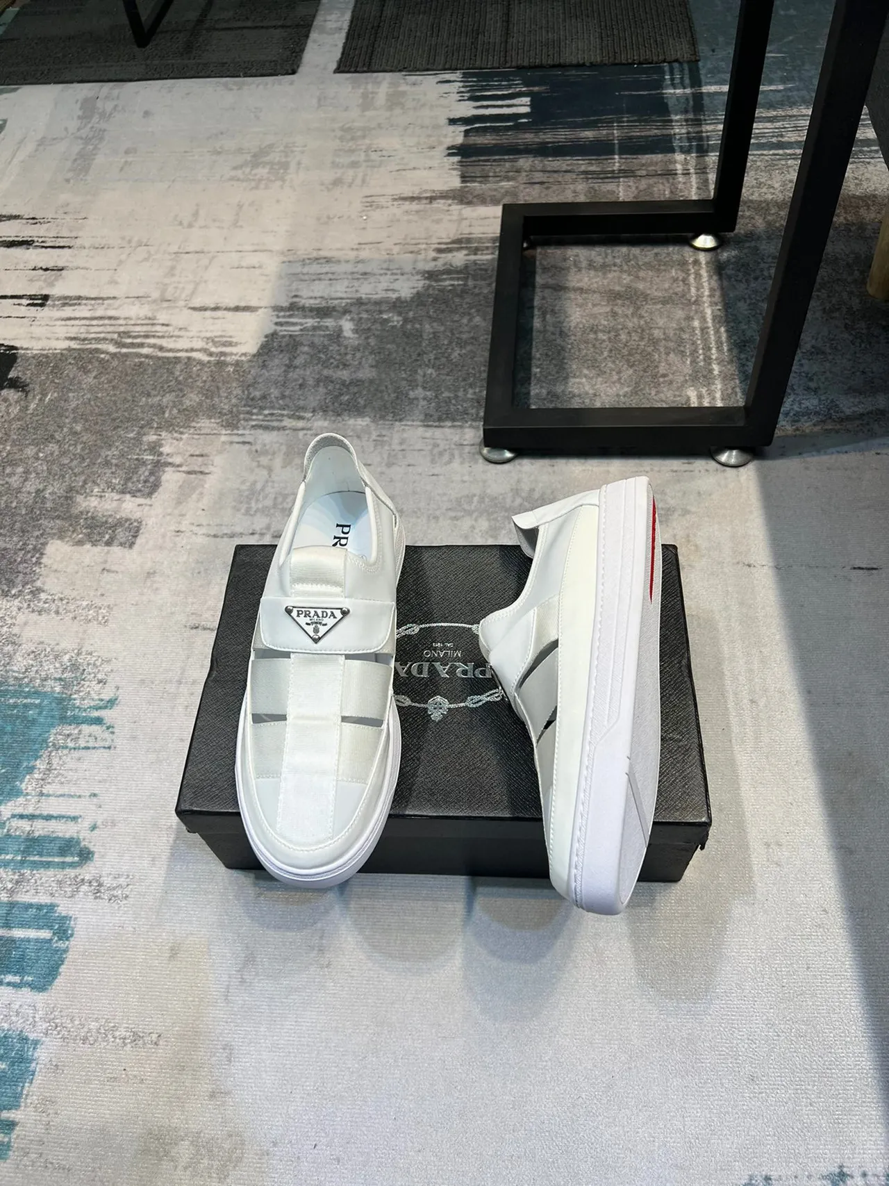 Prada Cloudbust White Gray Slip-On Elasticated Vamp Loafer 5