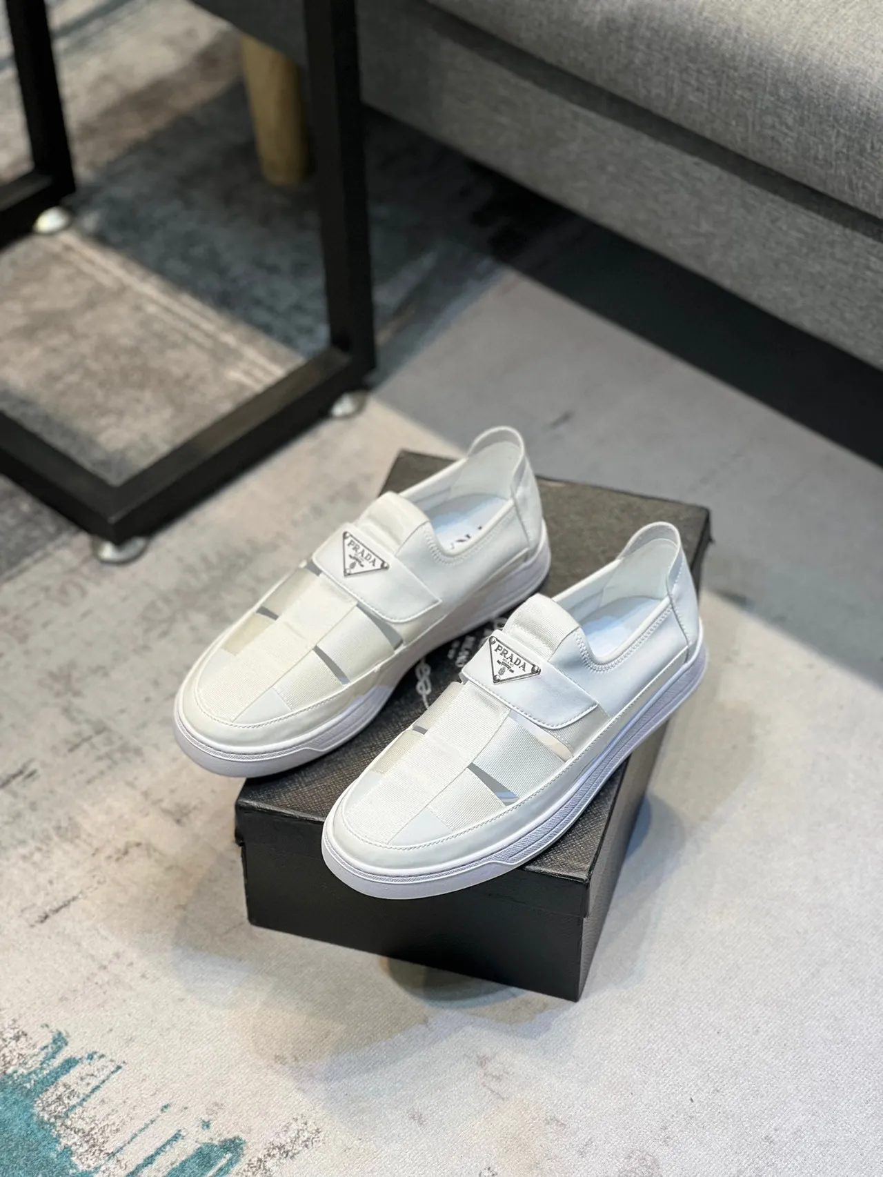 Prada Cloudbust White Gray Slip-On Elasticated Vamp Loafer 7