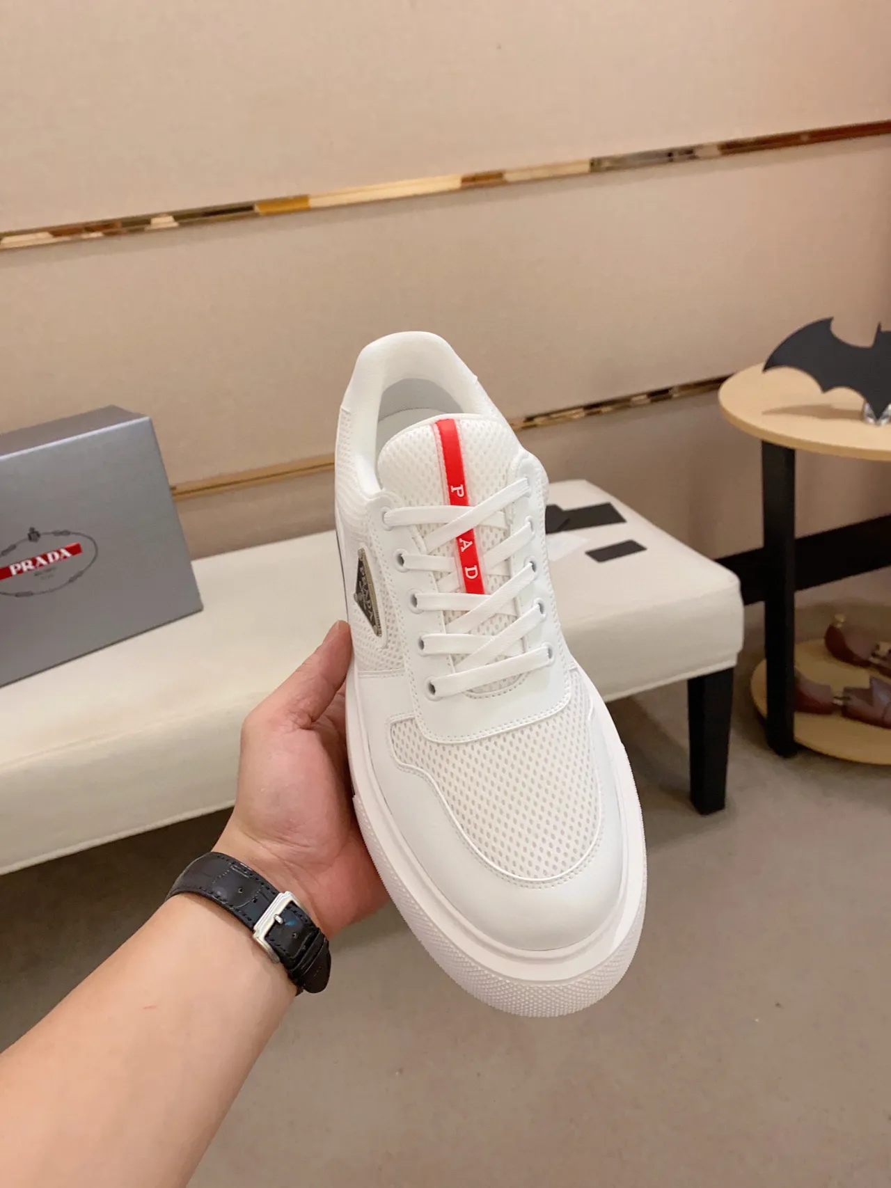Prada Cloudbust White Mesh and Leather Platform Lifestyle Sneakers 2
