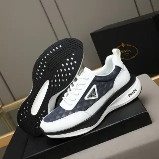 Prada Cloudbust White Navy Geometric Textile Panel Triangular Logo Plaque Lifestyle Sneakers