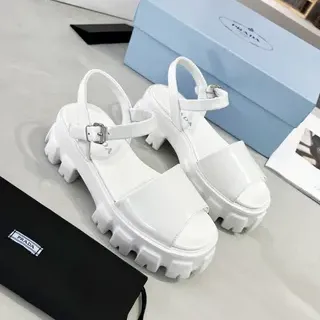Prada Cloudbust White Patent Platform Gladiator Sandals