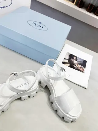 Prada Cloudbust White Patent Platform Gladiator Sandals 2