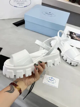 Prada Cloudbust White Patent Platform Gladiator Sandals 3