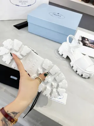 Prada Cloudbust White Patent Platform Gladiator Sandals 5