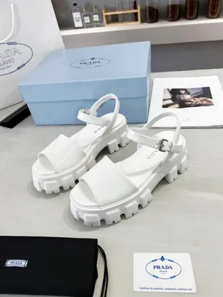 Prada Cloudbust White Patent Platform Gladiator Sandals 7