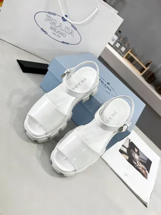 Prada Cloudbust White Patent Platform Gladiator Sandals 8