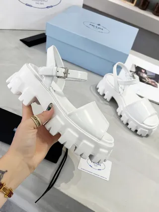 Prada Cloudbust White Patent Platform Gladiator Sandals 9