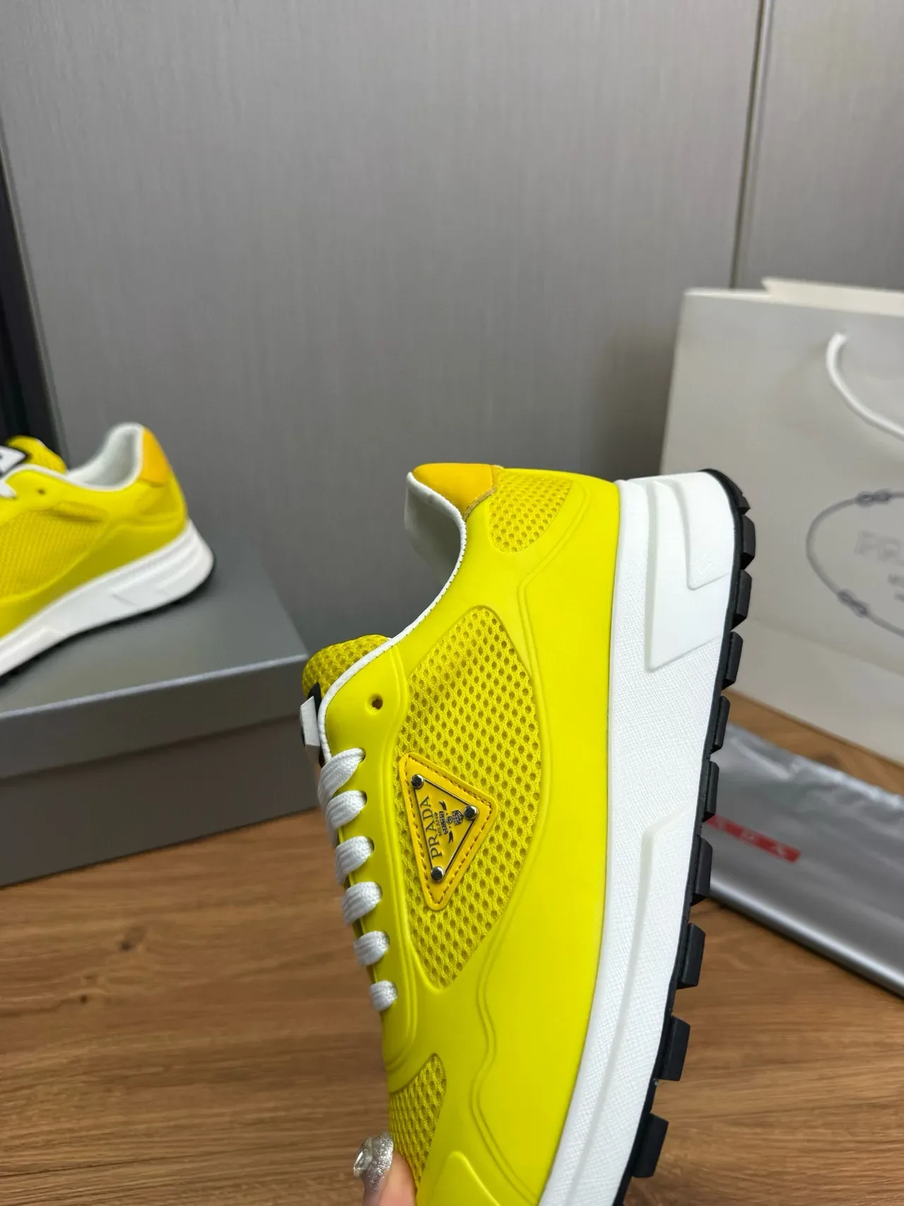 Prada Cloudbust Yellow Perforated Mesh Lifestyle Sneakers 8