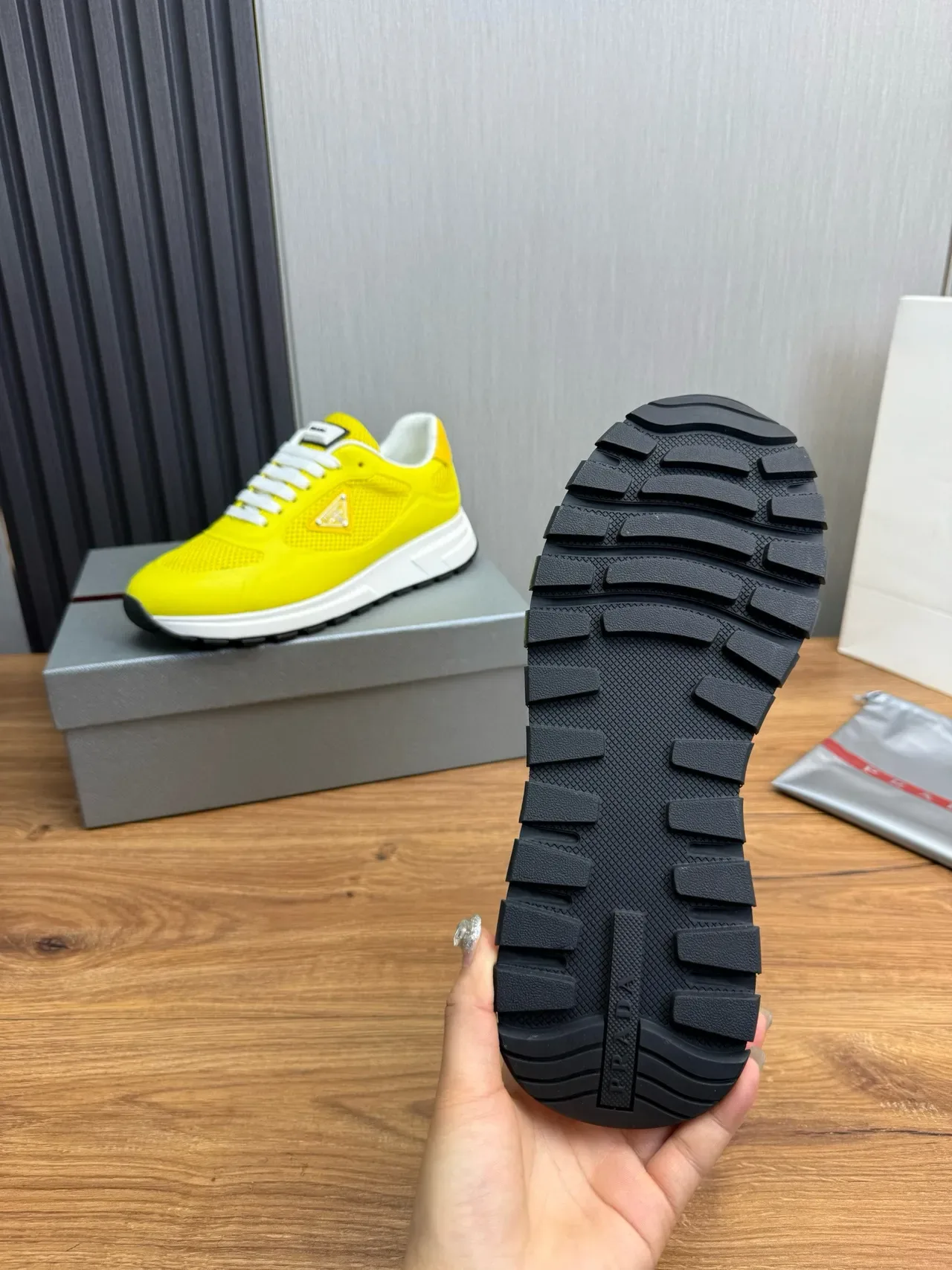 Prada Cloudbust Yellow Perforated Mesh Lifestyle Sneakers 10