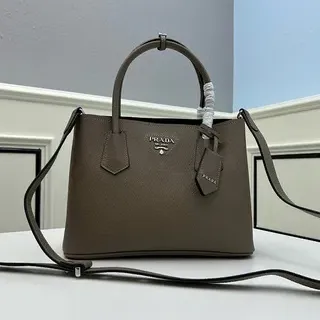 Prada Galleria Structured Pebbled Leather Taupe Tote Bag