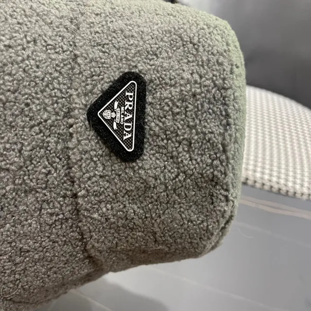 Prada Gray Plush Sherpa-Like Texture Structured Soft Crown Bucket Hat 3