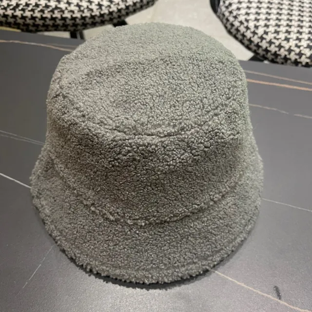 Prada Gray Plush Sherpa-Like Texture Structured Soft Crown Bucket Hat 6