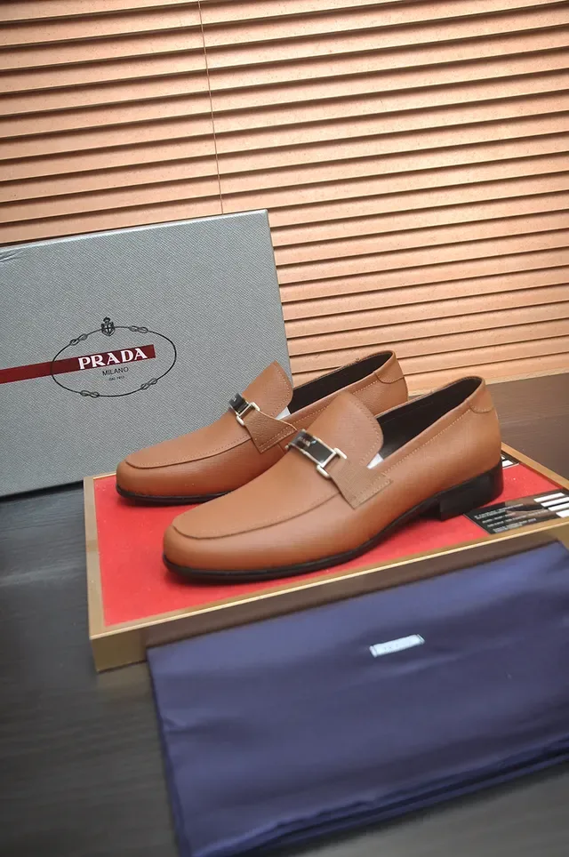 Prada Horsebit Loafer Tan Saffiano Leather Slip-On Loafers 4