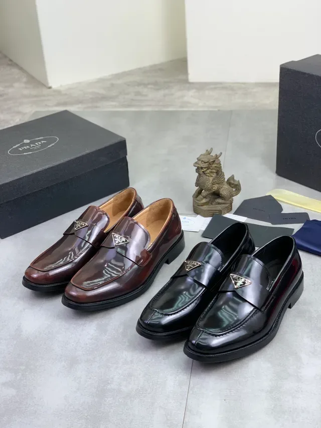 Prada Loafer Brown Black Patent Leather Square Toe Loafer 2