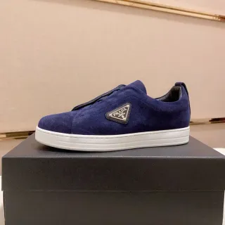 Prada Navy White Suede Upper Slip-On Construction Lifestyle Sneakers