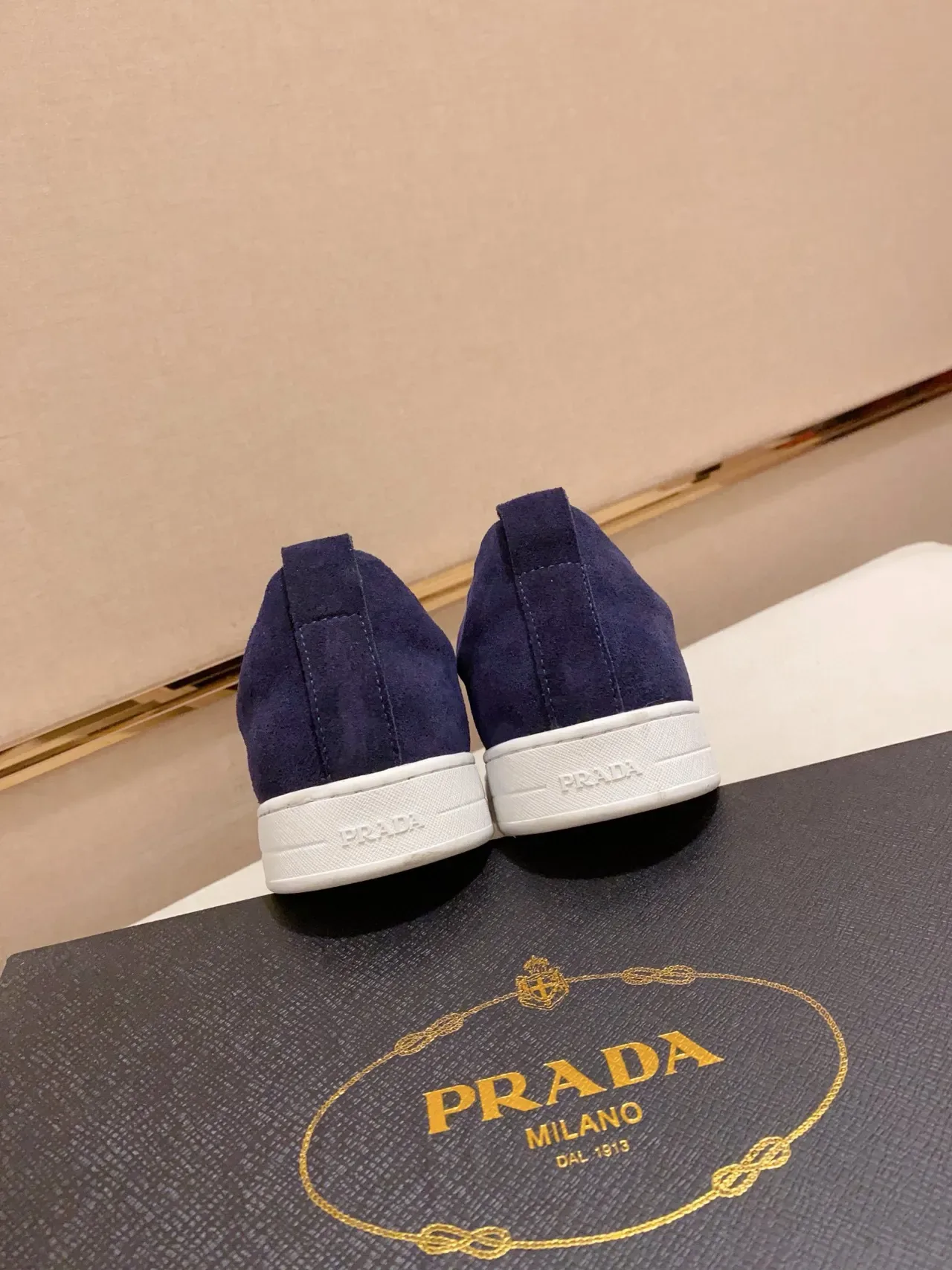 Prada Navy White Suede Upper Slip-On Construction Lifestyle Sneakers 3