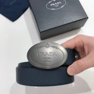 Prada fivela oval cinto de couro azul marinho