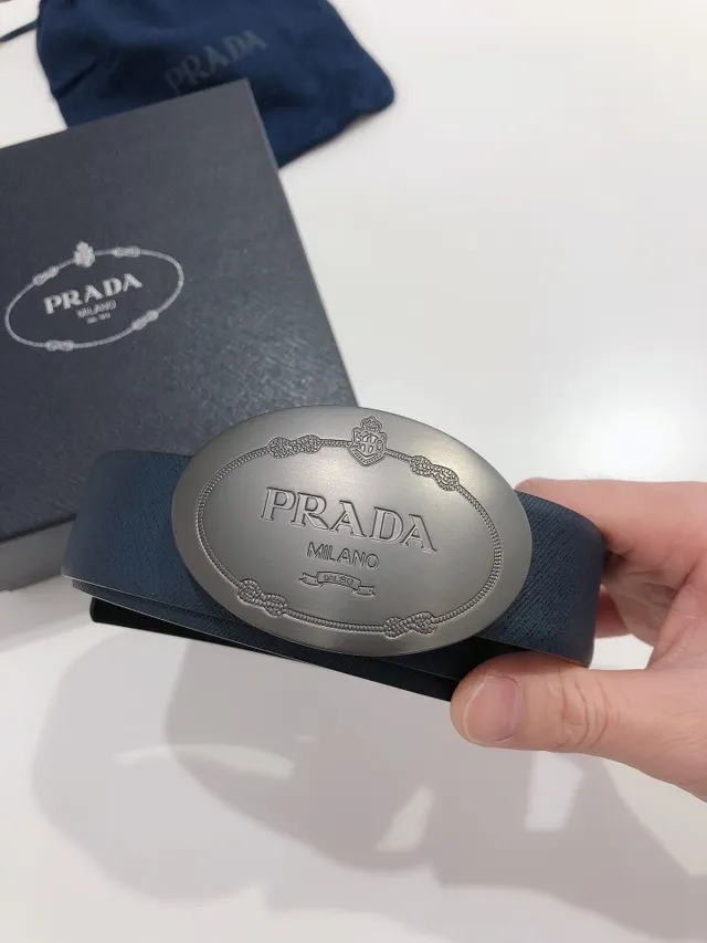 Prada Oval Buckle Navy Leather Belt 2