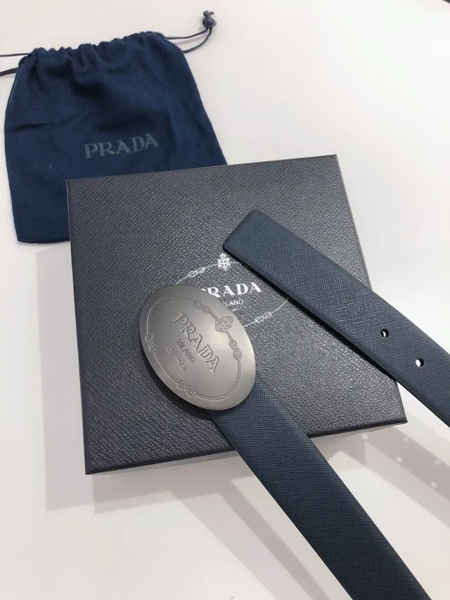 Prada Oval Buckle Navy Leather Belt 8