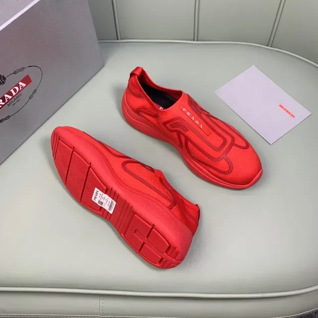Prada Sneakers Lifestyle avec Upper en Maille Tricotée en Rouge et Construction Slip-On 2