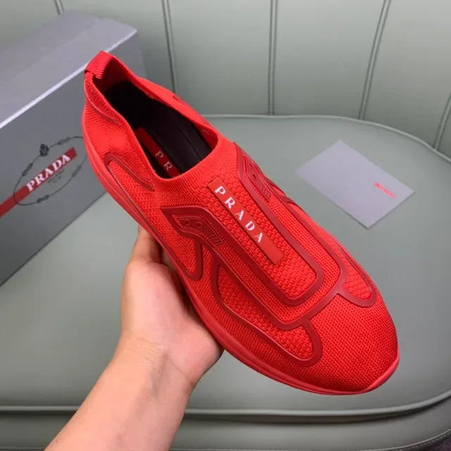 Prada Sneakers Lifestyle avec Upper en Maille Tricotée en Rouge et Construction Slip-On 3
