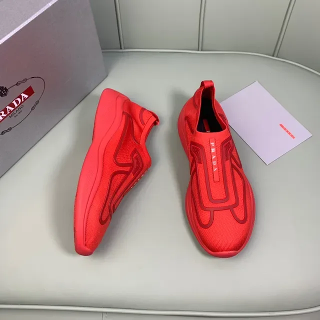 Prada Sneakers Lifestyle avec Upper en Maille Tricotée en Rouge et Construction Slip-On 5