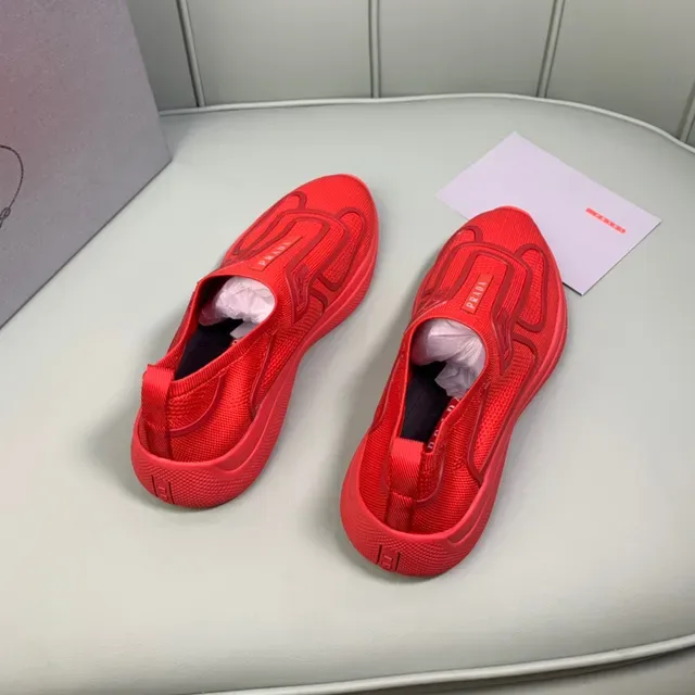 Prada Sneakers Lifestyle avec Upper en Maille Tricotée en Rouge et Construction Slip-On 6