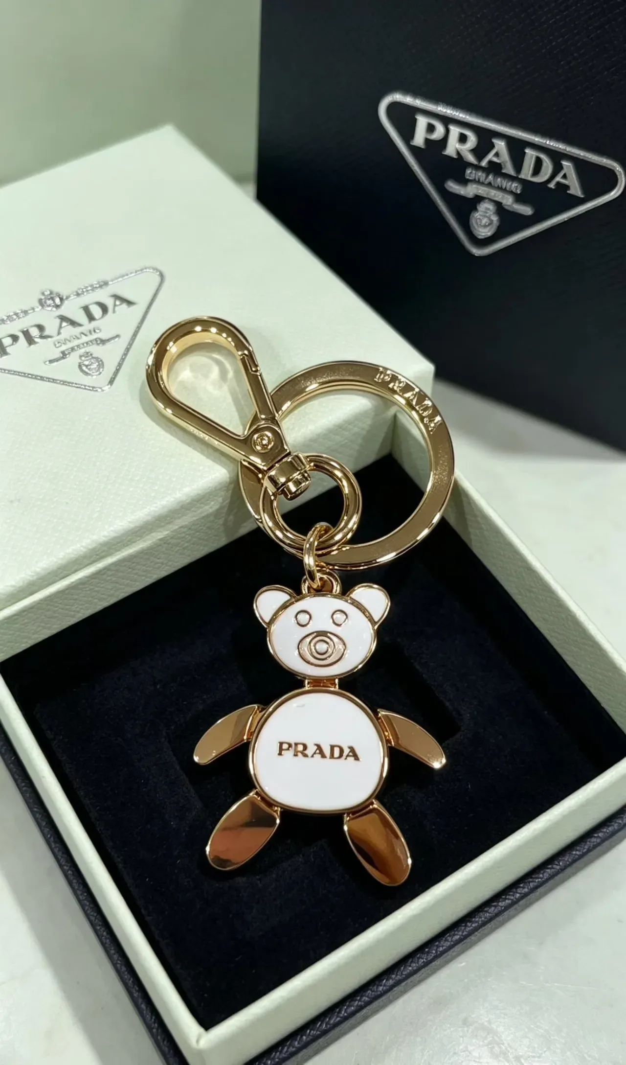 Prada Teddy Bear Black Gold Enamel Silhouette Metal Bracelet 4