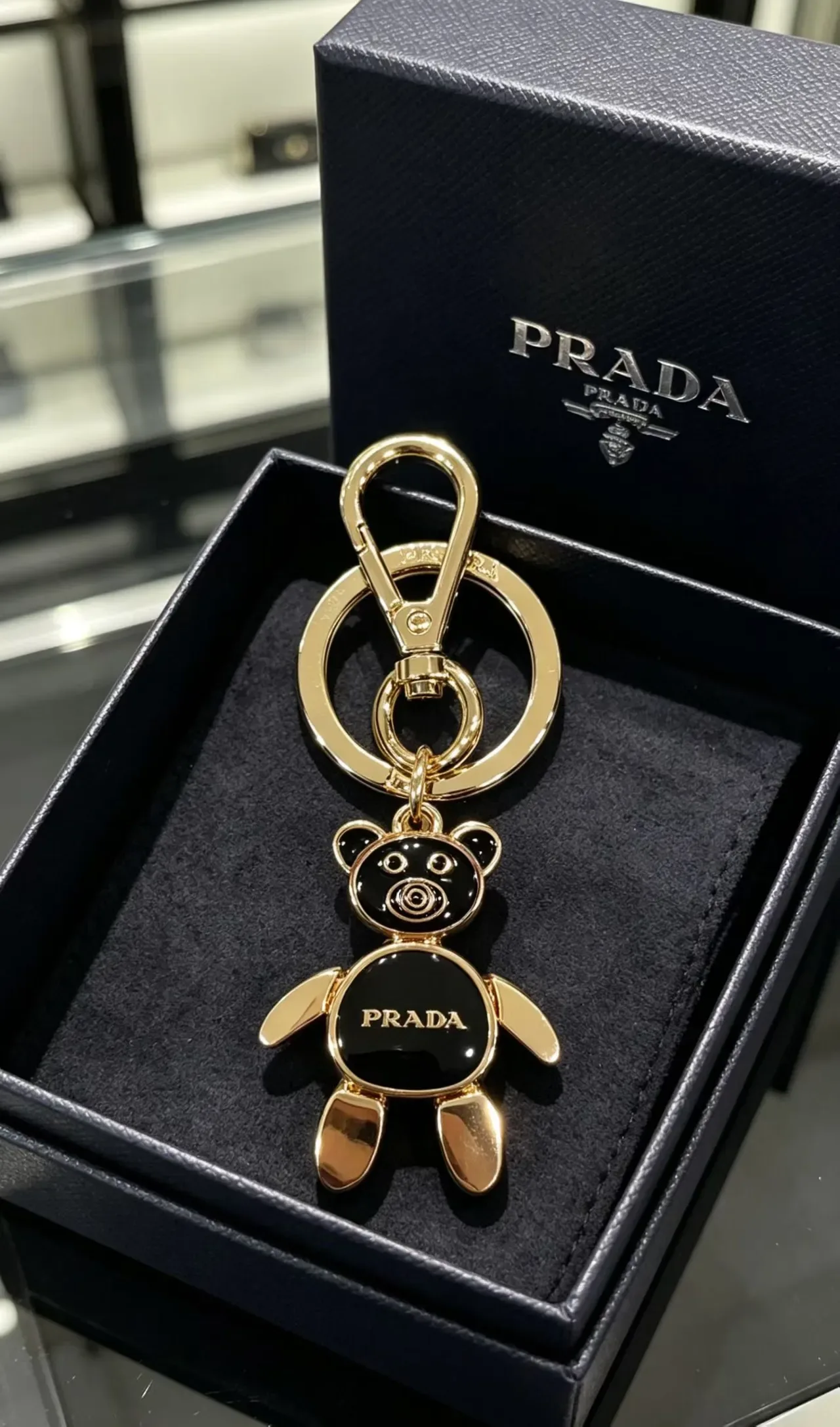 Prada Teddy Bear Black Gold Enamel Silhouette Metal Bracelet 7