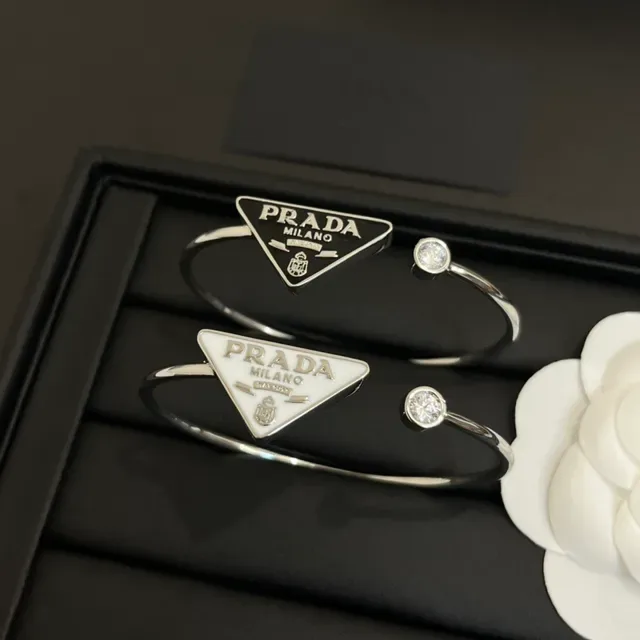 Prada Triangle Logo Bracelet Silver Gold Triangular Charm Pavé Crystal Bracelet 3