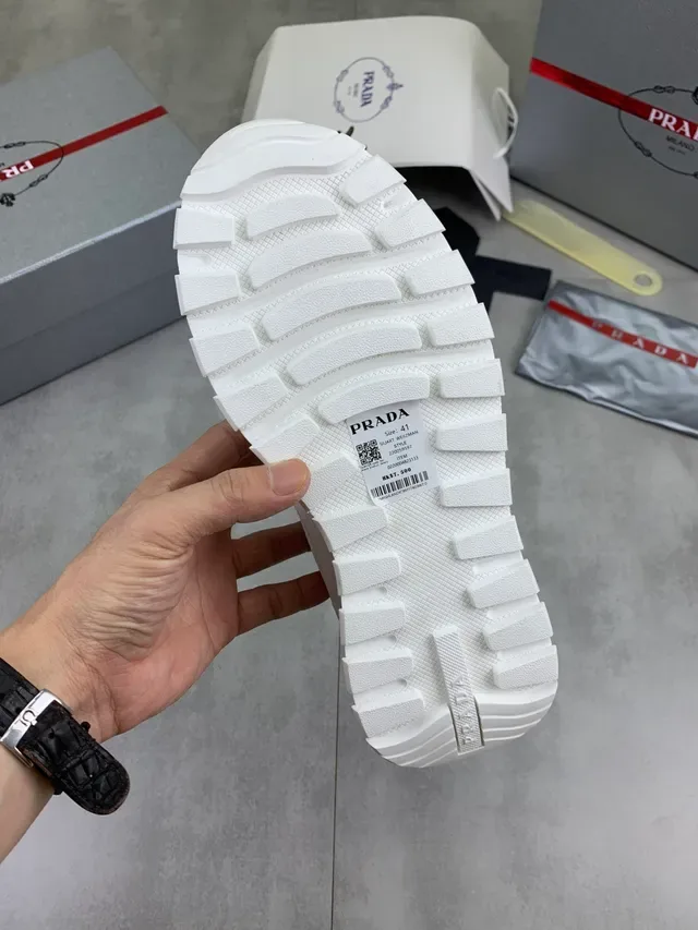 Prada White Beige Mesh And Suede Paneling Sculpted Midsole Sneakers 2