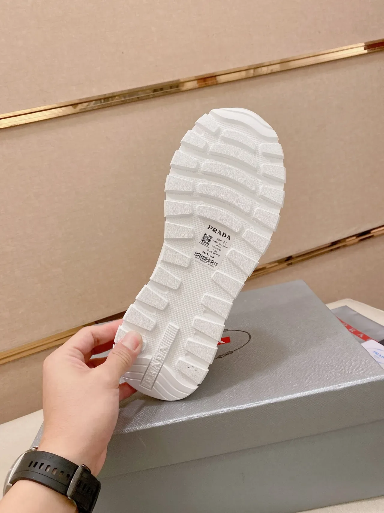 Prada White Beige Mixed-Material Upper Triangular Logo Plaque Chunky Sneakers 2