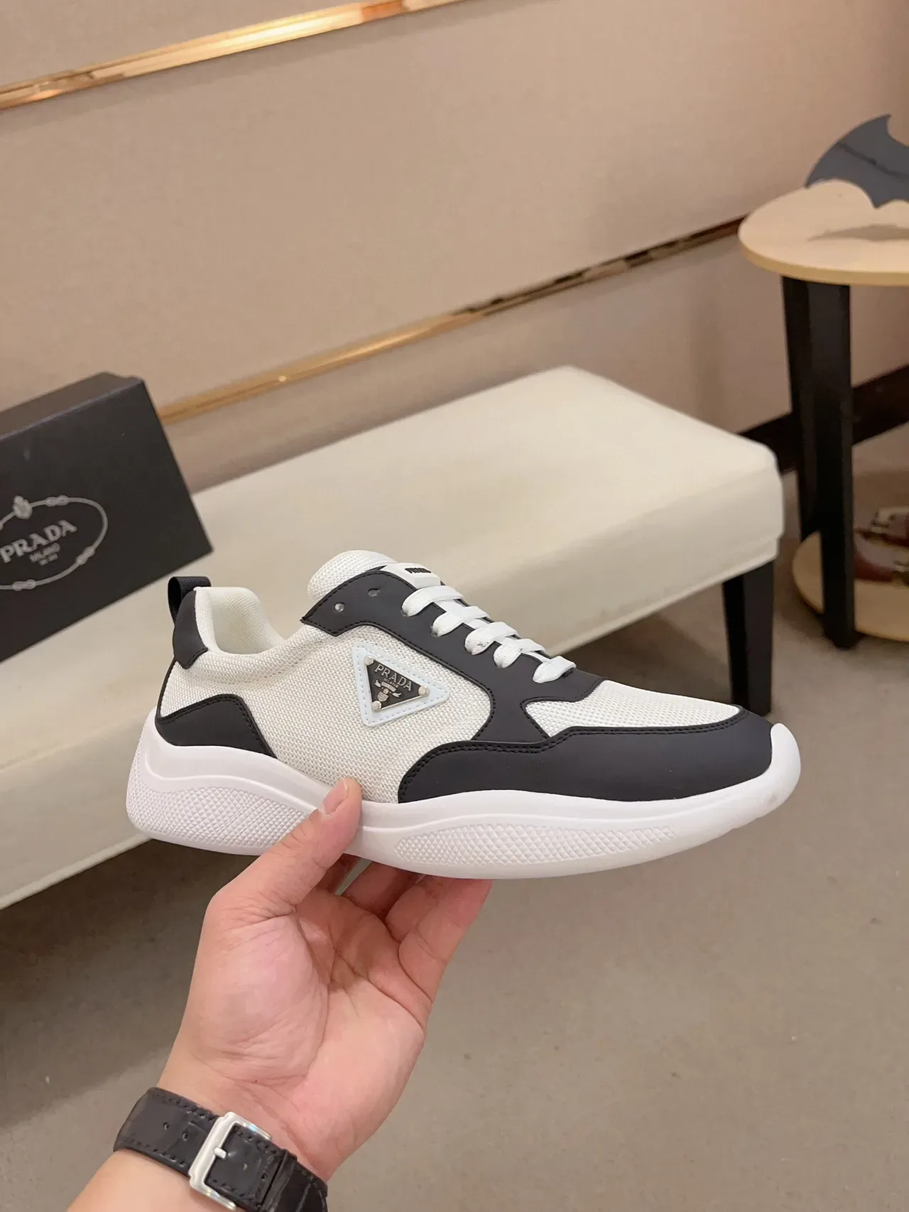 Prada White Black Mesh And Synthetic Panel Construction Monochrome Lifestyle Sneakers 4