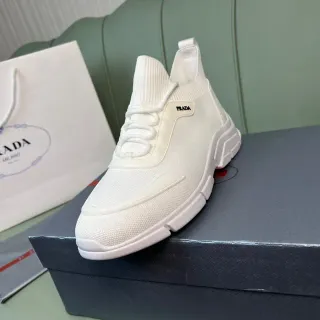 Prada White Knit Sock-Fit Upper Sculpted Chunky Sole Lifestyle Sneakers