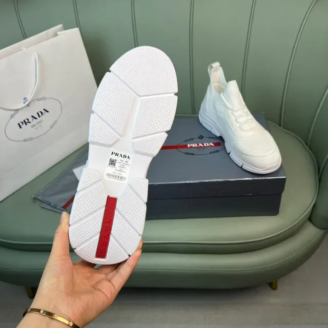Prada White Knit Sock-Fit Upper Sculpted Chunky Sole Lifestyle Sneakers 2