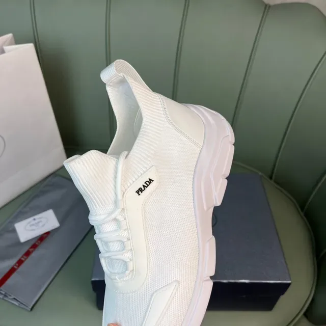 Prada White Knit Sock-Fit Upper Sculpted Chunky Sole Lifestyle Sneakers 3