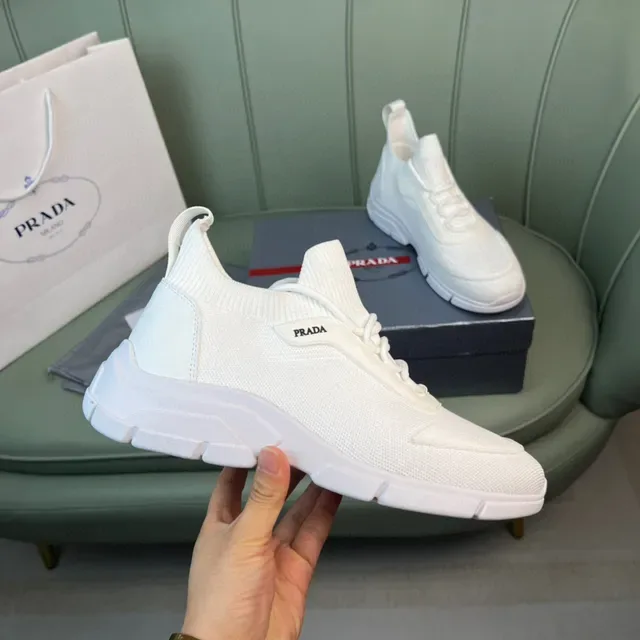 Prada White Knit Sock-Fit Upper Sculpted Chunky Sole Lifestyle Sneakers 4