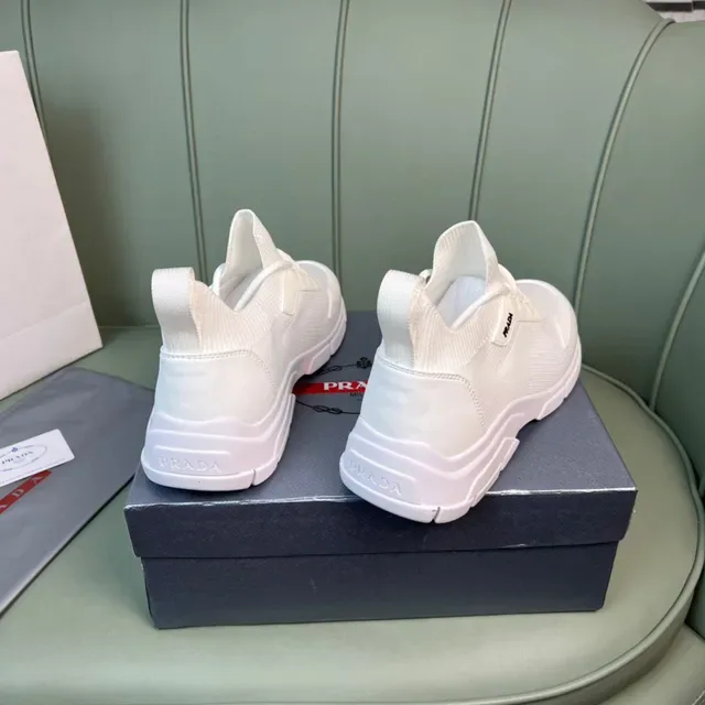 Prada White Knit Sock-Fit Upper Sculpted Chunky Sole Lifestyle Sneakers 6