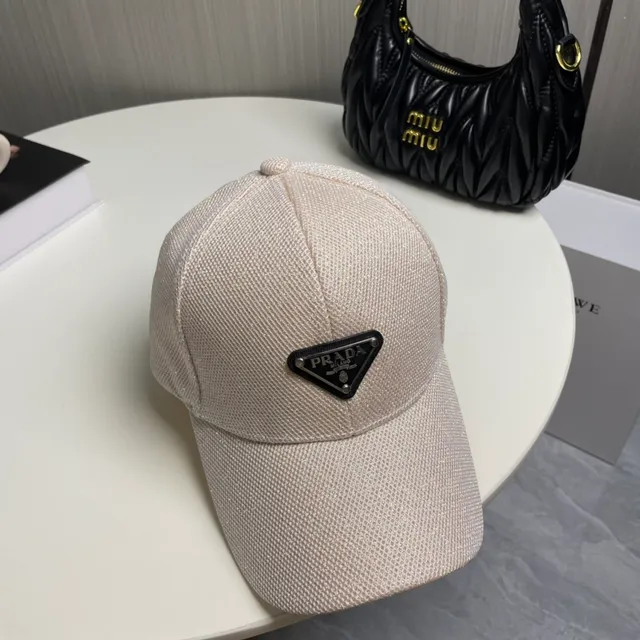 Prada White Pink Structured Six-Panel Glitter-Thread Woven Fabric Baseball Cap 6