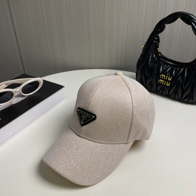 Prada White Pink Structured Six-Panel Glitter-Thread Woven Fabric Baseball Cap 7